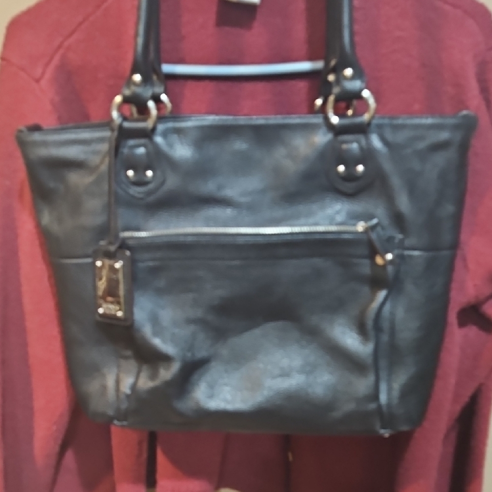 Elegant Black Leather Tote Bag By Tiganello